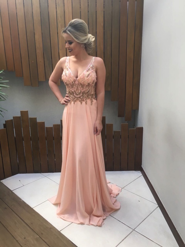 Vestido Longo Salm o Coral Madrinha Casamento Ou Formatura Shopee